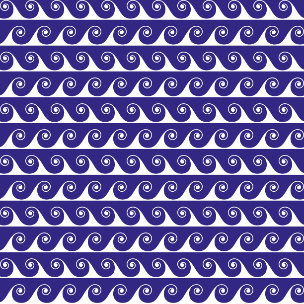 蓝色波浪线无缝矢量希腊模式。图片下载