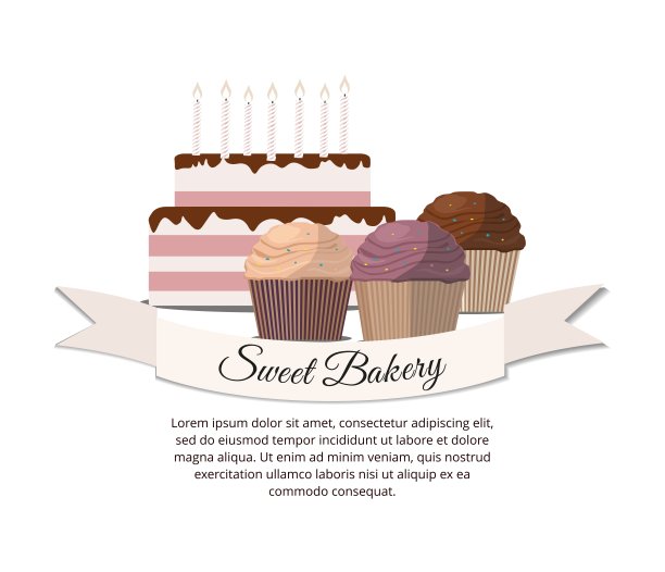 甜蜜的纸杯蛋糕店和蜡烛蛋糕店图片下载