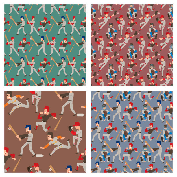 棒球队员矢量运动男人穿着制服比赛姿势职业联赛运动人物获胜者无缝图案背景插图图片下载