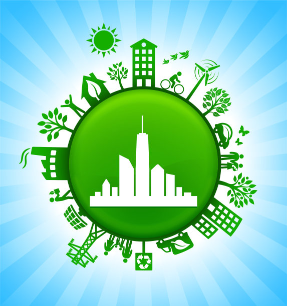 城市天际线环境绿色按钮背景在蓝天图片下载
