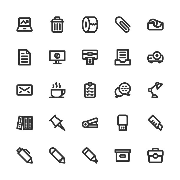 办公用品图标-粗线系列图片下载