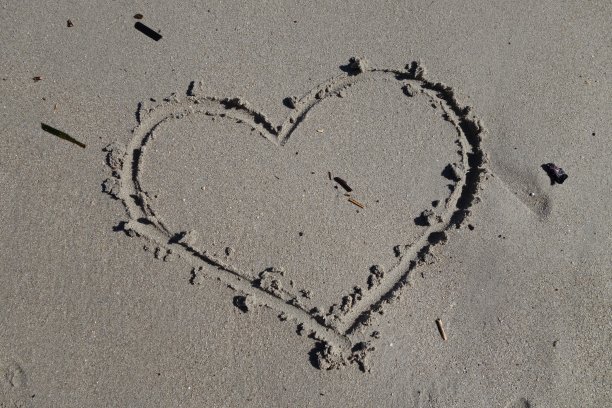 在沙滩上的沙子上画的心图片下载