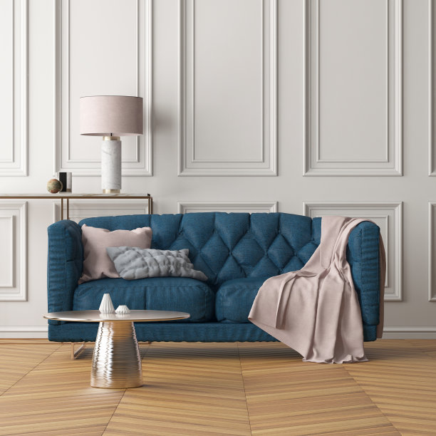 客厅的内部有一个沙发。趋势的颜色。3 d图片下载