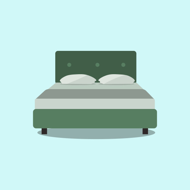 双人床，网页图标孤立在浅绿色背景…前视图平面设计插图图片下载