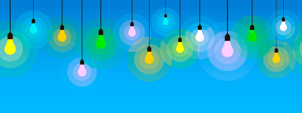 卡通上水平无缝模式的发光的颜色灯在蓝色的背景图片下载