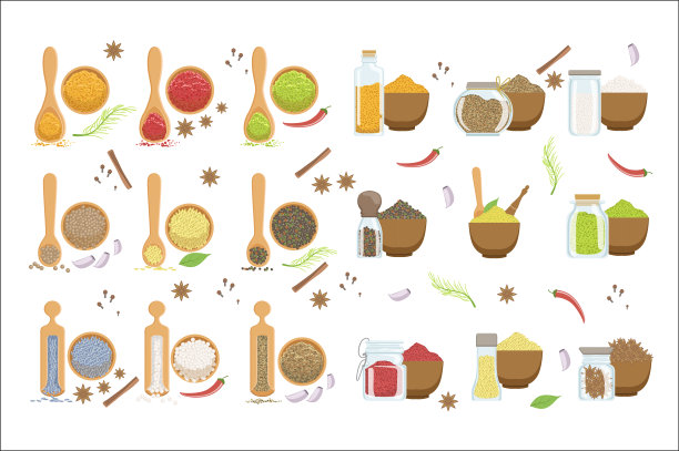 粉香料碗和相应的勺子图片下载