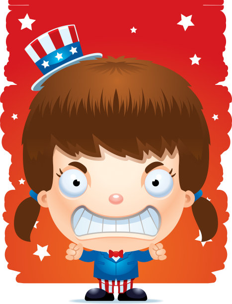 愤怒的卡通爱国女孩图片下载