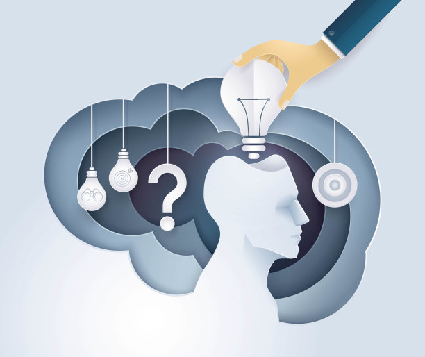手把灯泡放在人的头上，得到想法，给动力，创造性的想法图片下载