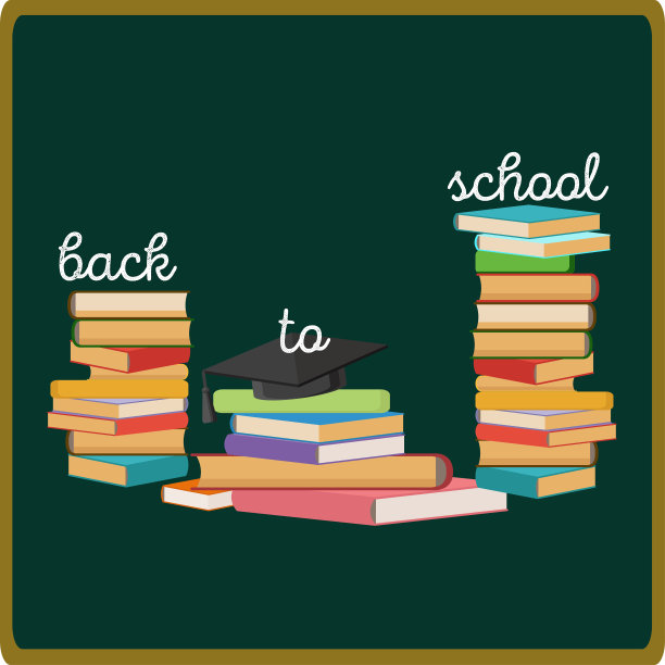 回到学校的背景与成堆的书，文字和黑板。图片下载