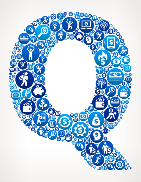 字母Q钱蓝色图标图案背景图片下载