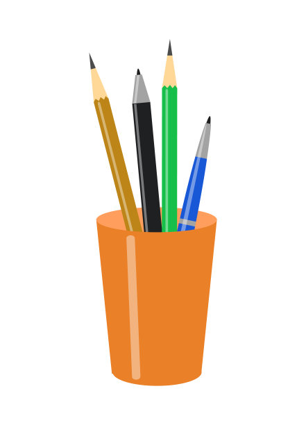 有钢笔和铅笔的夹子。孤立在白色背景上。矢量插图。图片下载