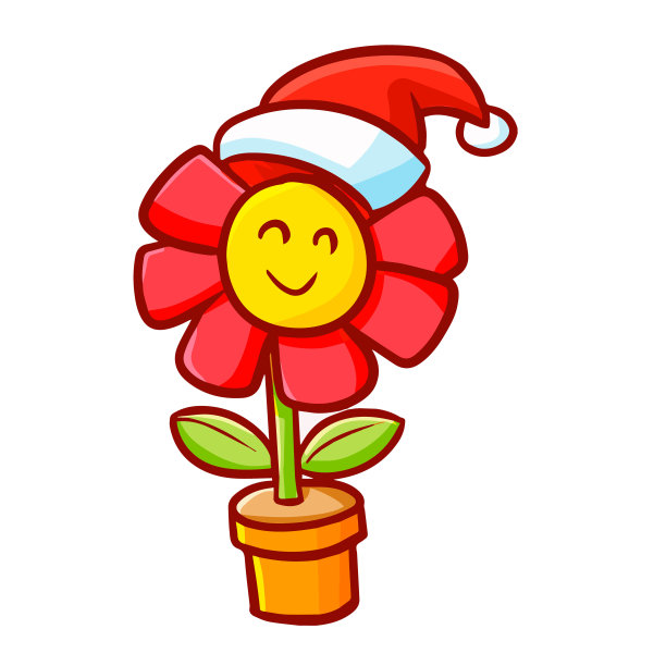 红色的花戴着圣诞老人的帽子图片下载