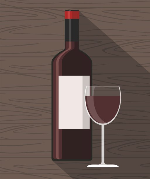 木质背景上的红酒瓶和酒杯。图片下载