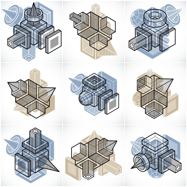 抽象向量，三维简单几何形状集。图片下载