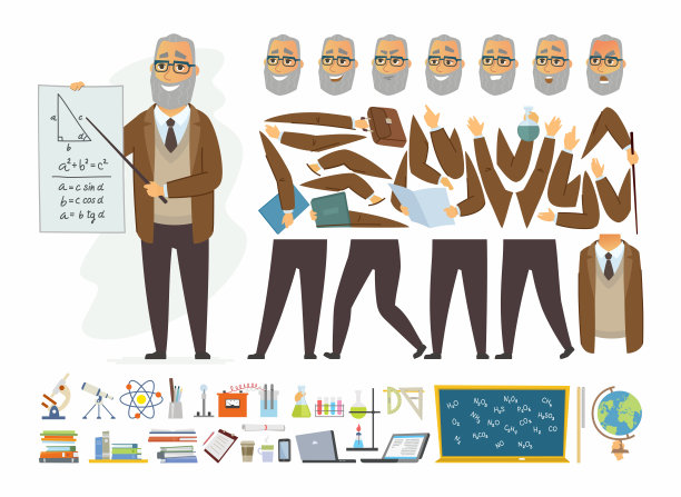 教师向量卡通人物性格构造器图片下载