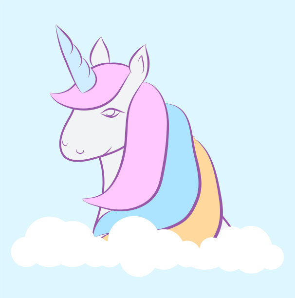 手绘可爱的独角兽图标股票矢量插图设计图片下载