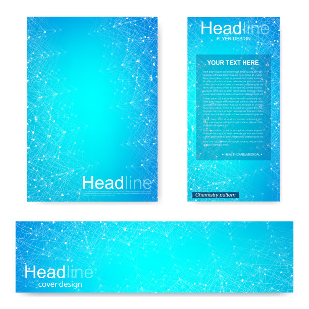 设置传单，宣传册大小A4模板，横幅。分子结构，有连接的线和点。科学图案原子DNA与元素为杂志，传单，封面，海报设计图片下载