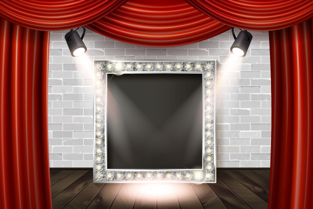 木制舞台，红色幕布图片下载