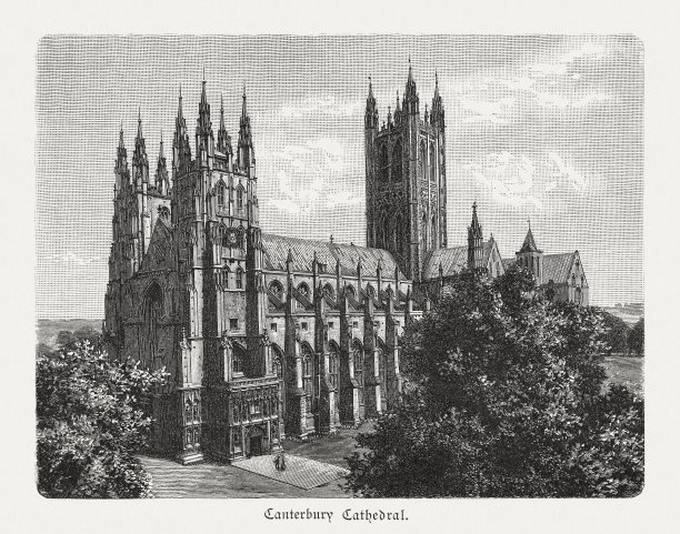 英国肯特郡坎特伯雷大教堂，木刻，1897年出版图片下载