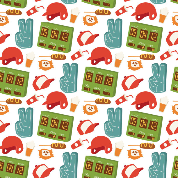 棒球运动竞赛游戏团队符号垒球玩卡通设计运动器材无缝图案背景矢量插图图片下载