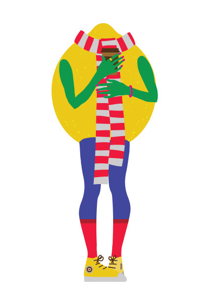 柠檬在一个运动女孩的形象手里拿着咖啡。图片下载