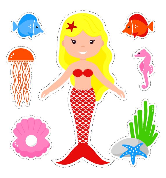一套可爱的美人鱼和海洋生物。图片下载
