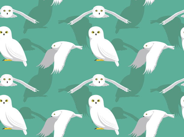 雪鸮飞行可爱的卡通背景无缝墙纸图片下载