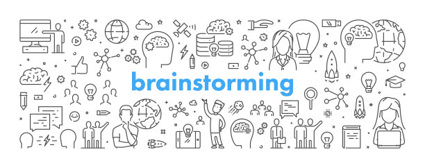 矢量线网络横幅头脑风暴图片下载