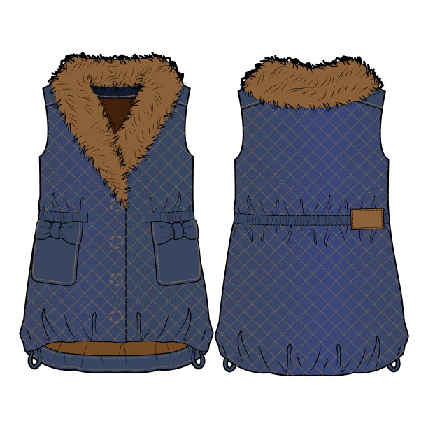 毛绒领绗缝牛仔背心图片下载