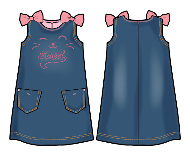 深蓝色粗斜纹棉布女宝宝夏装图片下载