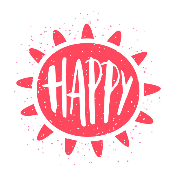 夏日标签与太阳和字母文本快乐在白色的背景。矢量插图贺卡，装饰，印刷品和海报。图片下载