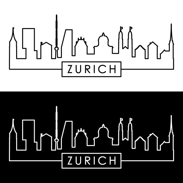 苏黎世的天际线。线性风格。图片下载