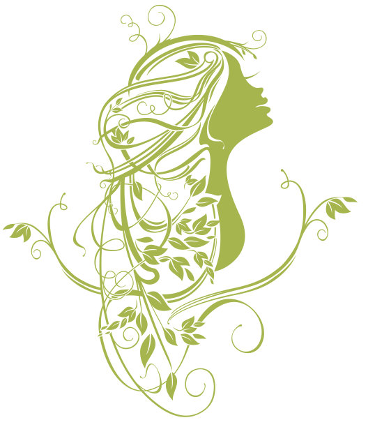 女孩用树叶，树枝，头发。有机头发护理载体模板。图片下载