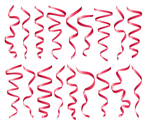 套不同的现实装饰蛇纹石，绿色和金色丝带收集没有背景，矢量插图图片下载