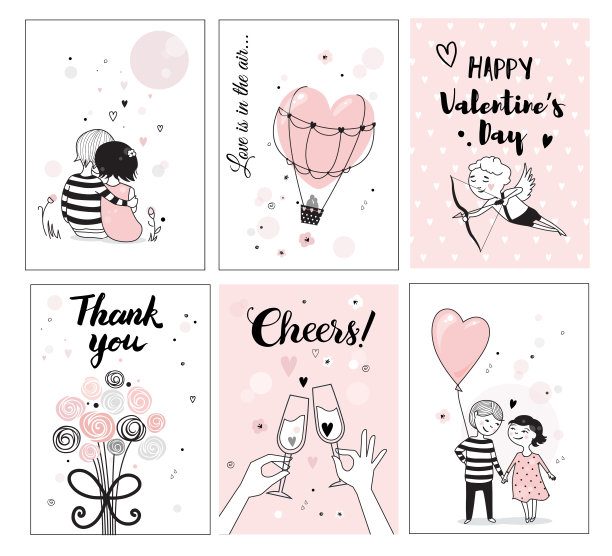 可爱浪漫的卡片套装图片下载