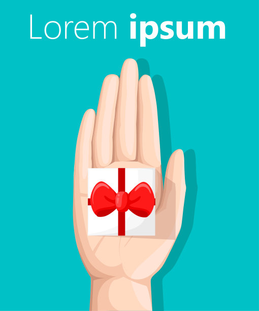 带丝带的礼盒。平面设计。横幅，图形或网站布局模板。红色指针标志孤立在蓝绿色背景的网站页面和移动应用程序设计图片下载