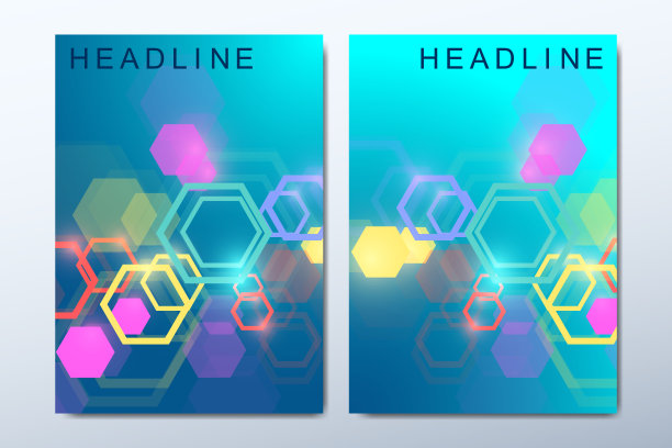 商业宣传册、封面、传单、年度报告、传单的模板。极简的六角形分子结构组成。未来几何模板。医疗、科学背景图片下载