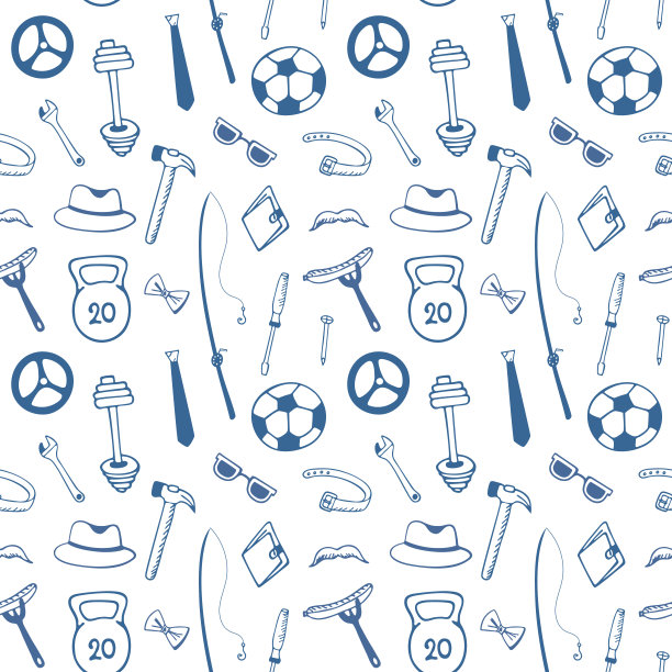 父亲的一天。犯罪配件。仪器。运动器材无缝图案。图片下载