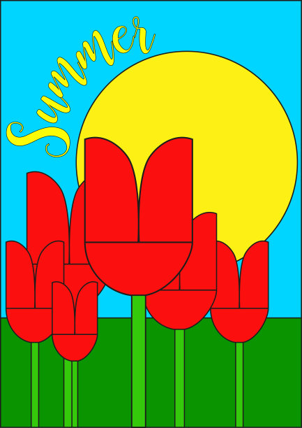 夏季与郁金香-向量图片下载