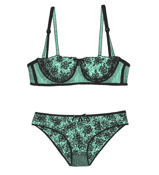 女性蕾丝内衣素描。矢量插图。图片下载