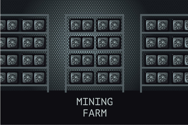 拥有加密货币设备的采矿农场。ICO的视频卡。大数据中心，正面视图。图片下载