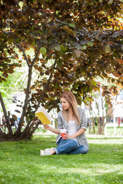 悠闲的女人在夏日里看书。图片下载