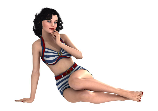 3D插图复古海报女郎在白色图片下载