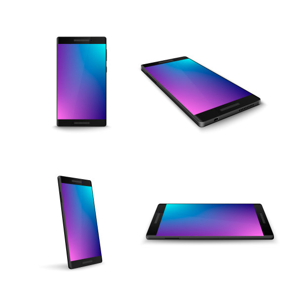 移动电话。智能手机的不同侧面。现实的现代小工具布局。3d手机模板元素。矢量插图孤立在白色背景图片下载