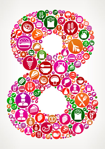 第八名食物和饮食矢量图标背景图片下载