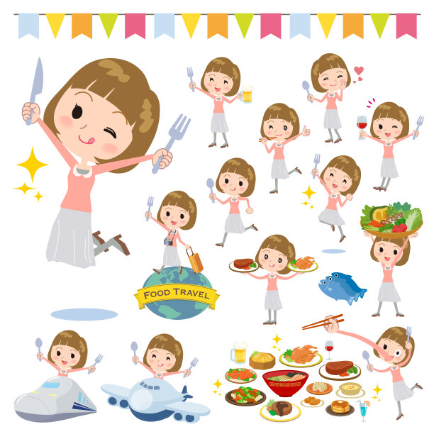 直刘海头发粉色女衬衫美食节图片下载