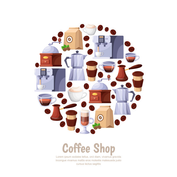 咖啡店矢量圈标签孤立在白色背景。卡通平面插图设计元素的咖啡厅面包房图片下载