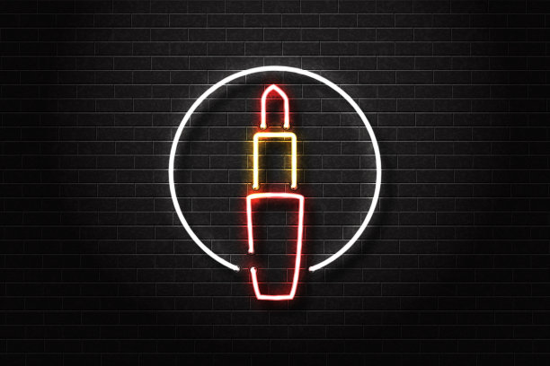 矢量现实隔离霓虹标志的口红装饰和覆盖在墙壁背景。化妆品和美容的概念。图片下载