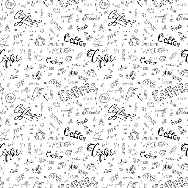 咖啡无缝图案，手绘背景图片下载