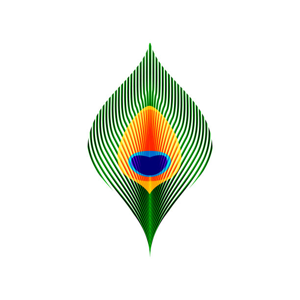 五颜六色的绿、橙、蓝孔雀尾羽，向量图片下载
